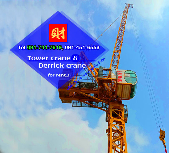 ให้เช่าทาวเวอร์เครนแบบบูมกระดก ชลบุรี Luffing tower crane for rent Chonburi